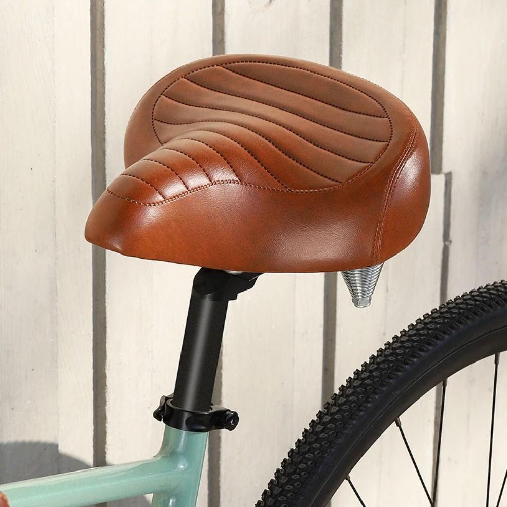 MTB Spring Bicycle Seat Cushion Leather Retro Mountain Bike Seat Bicycle Saddle  Replacement