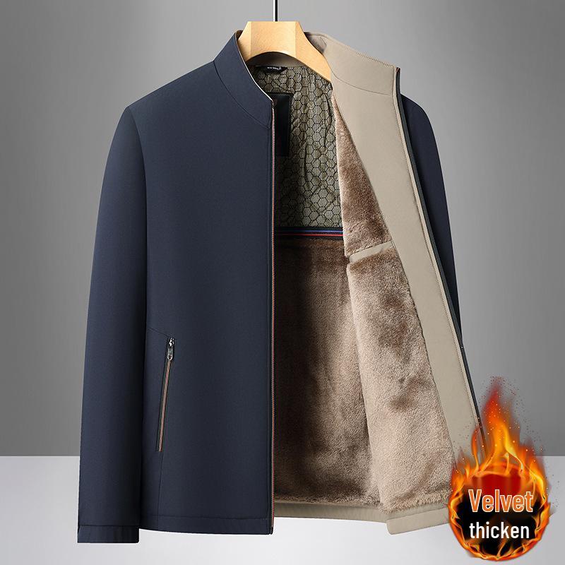 

Men s Cross-Border Fleece Jacket with Stand-Up Collar - Autumn/Winter Cotton Outerwear for Middle-Aged and Elderly Executives 180 cm for 115-125 lbs