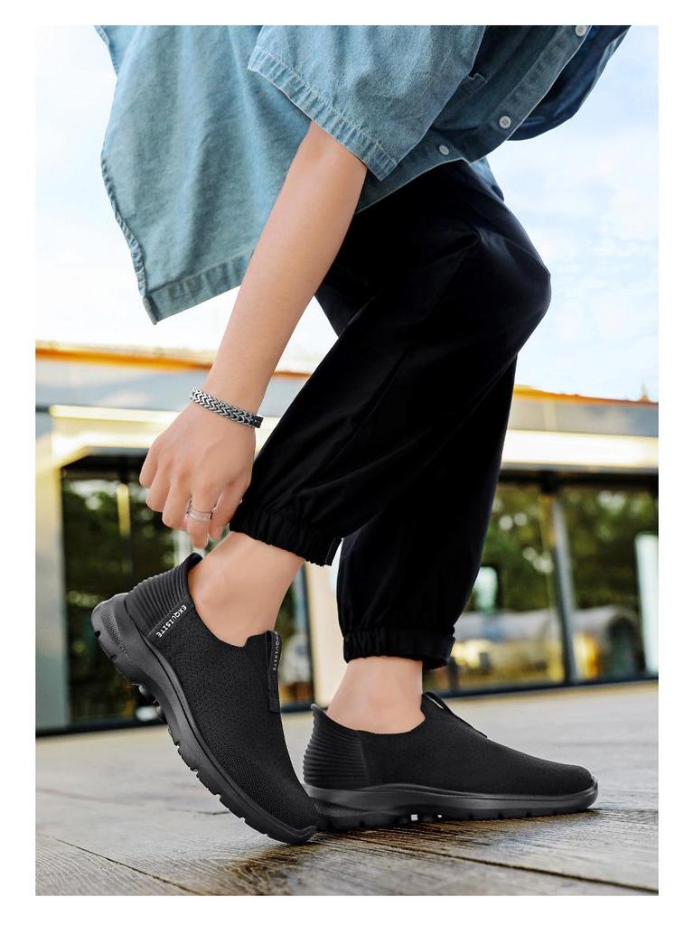 Men's Mesh Breathable Slip-on Casual Lightweight Shoes, Plus Size, Thick Sole, Outdoor Sports Footwear