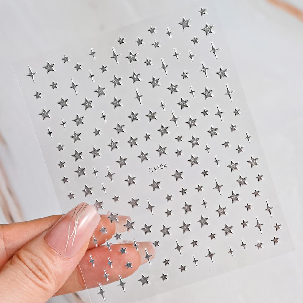 Black White Star 3D Nail Art Sticker Y2K Pentagram Self-Adhesive Decals Laser Shiny Glitters Starlight Manicure Ornaments Slider