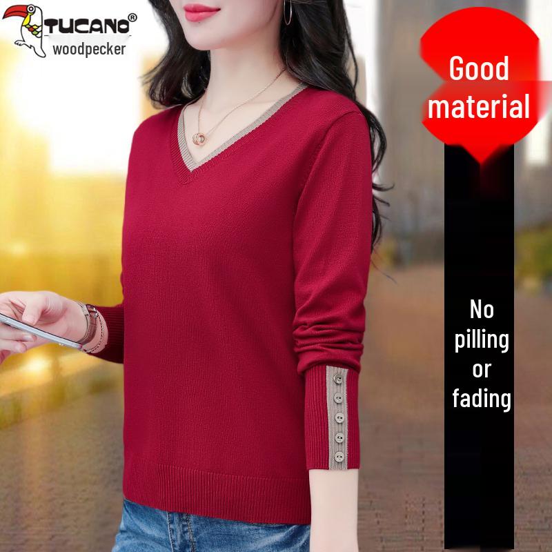 Women's 2025 Woodpecker Knitted Sweater: Fashionable Long Sleeve Autumn/Winter T-Shirt for Middle-Aged Mothers