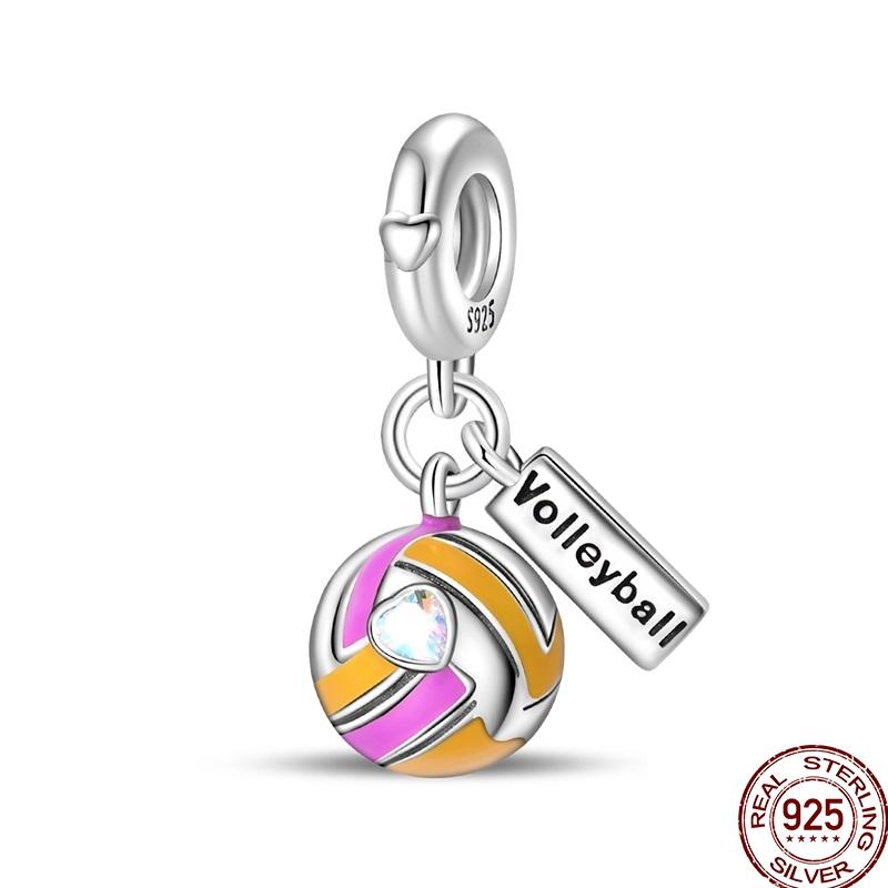 925 Silver Sports Charm Bracelet DIY For Women Ice Skates Basketball Tennis Badminton Volleyball Beads Fine Jewelry