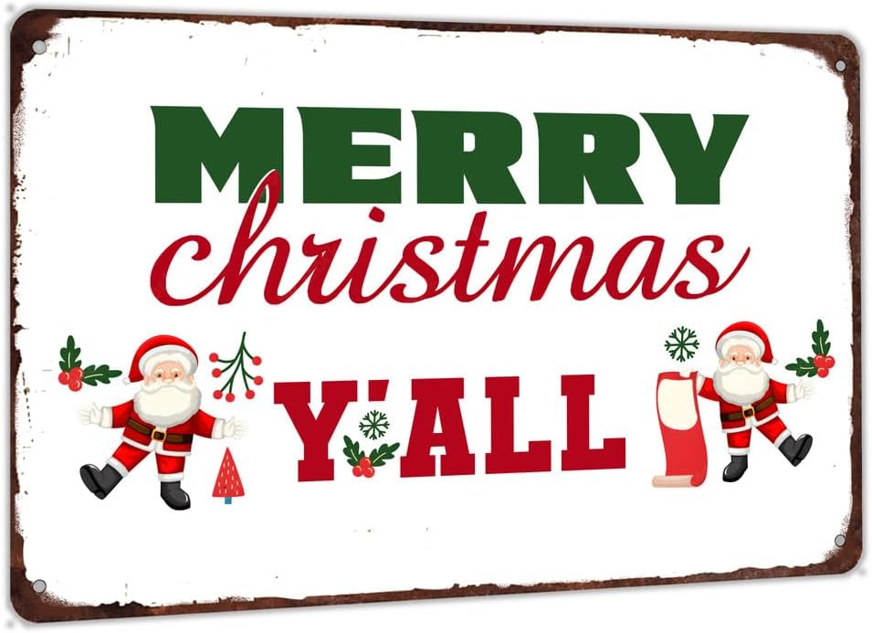 

Funny Tin Signs Merry Christmas Yall Tin Sign Retro Sign Vintage Decor for Home Cafe Bar Office Store Wall Decor 20x30cm（7.8x11.8inch）