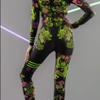 Adults Dancing Stage Party Performance Green Dragon Printing Outfit Women Halloween Cosplay Dress Up Costume Jumpsuit