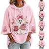 Women's Casual Printed Hooded Pullover Top with Three-Quarter Sleeves and Ribbon