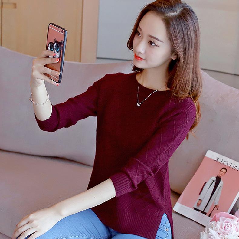 Autumn and Winter Women's Pullover Sweater Solid Color Round Neck Loose Knit Sweater Women