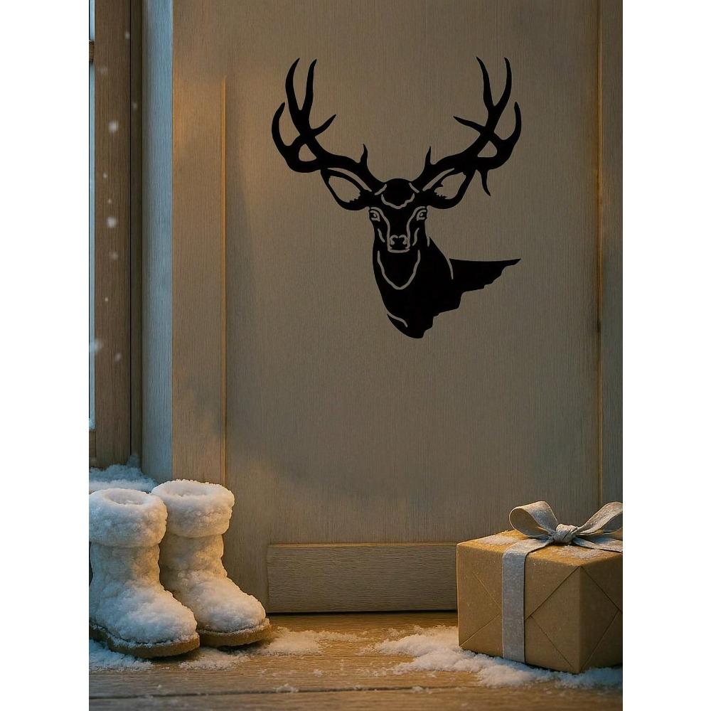1 PC Forged Iron Deer Head Wall Art, Modern Nordic Lodge Decor, Metal Animal Sculpture for Living Room Office, Lightweight Statue, Home Accents