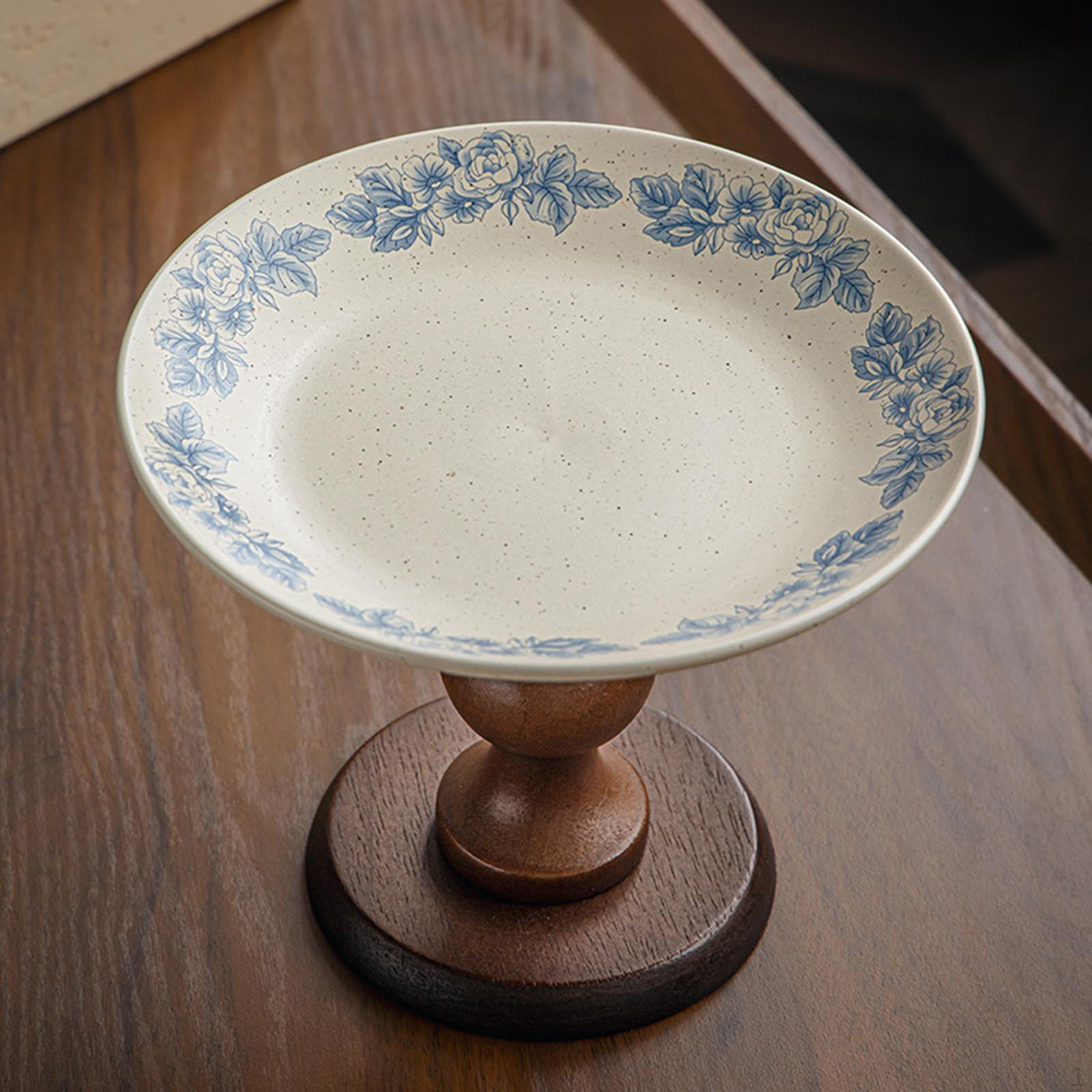 

Керамическая тарелка на ножке, поднос для сервировки, ваза на подставке, деревянная основа, декоративная фруктовница, подставка для торта