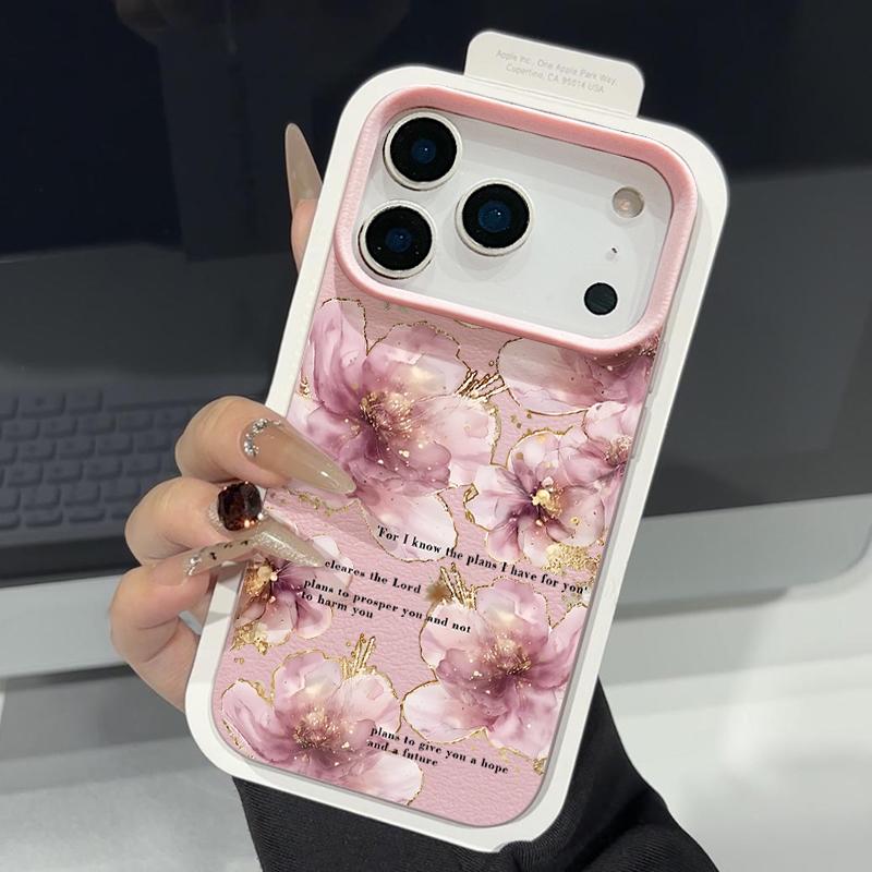 Leather Texture TPU Phone Case For iPhone 17 17e 16e 16 15 Pro Max 14 13 Pro Max 11 Blue Flower Printed Soft Silicone Back Cover
