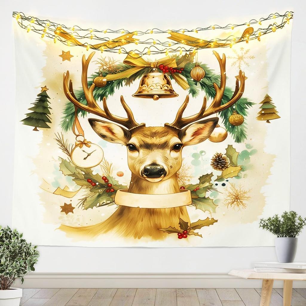Vintage Merry Christmas Tapestry Santa Claus Tapestry Wall Hanging for Kids Boys Girls Christmas Deer Elk Wall Tapestry Xmas