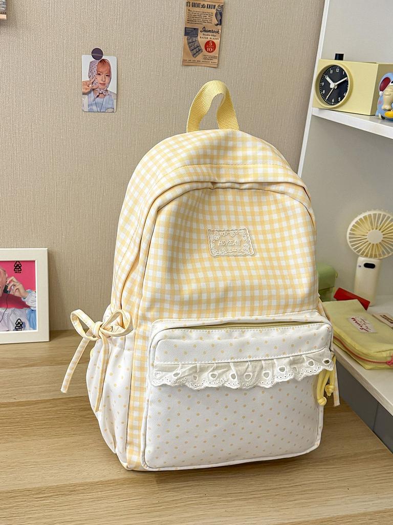 Schoolbag milk fufu plaid lace sweet girl wind backpack high value student party holiday travel cute backpack