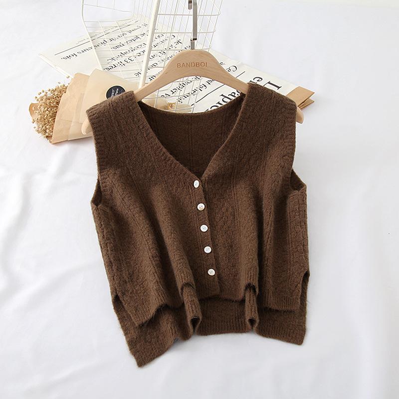 Women Vest Waistcoat Spring Autumn Korean Style Cardigan V Neck Loose Knit Sweater Casual Sleeveless Jacket