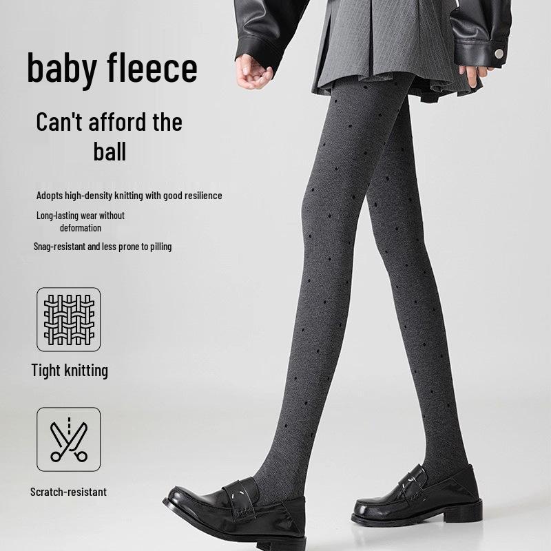 2025 New Style Gray Polka Dot Leggings - Women's Autumn/Winter Plush, Thick, Slimming Pantyhose