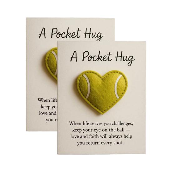 1/2/3Pcs Love Heart Tennis Pocket Hug with Positive Card Emotional Support Heart Shaped Ball Figurine Pocket Token Athletes Sports Fans Gift