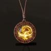 Vintage Dragon Phoenix Sweater Chain Leather Chain Boho Wooden Pendant Handmade Long Collar Decoration for Women Men