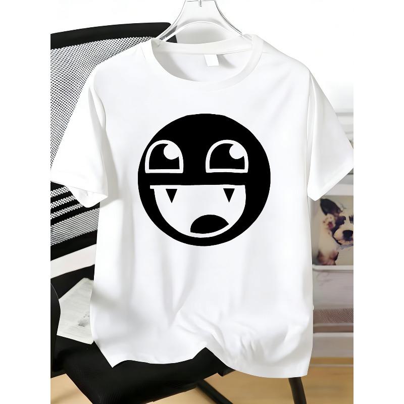 Kids Crewneck Short Sleeve T-Shirt, Trendy Black Round Devil Graphic & Slogan Print 110 белый