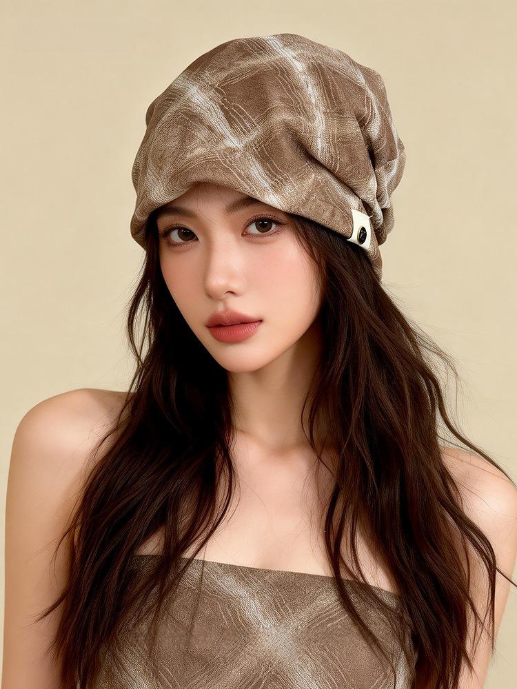 Trendy Plaid Slouchy Hat - Unisex Pleated Beanie for Spring & Summer