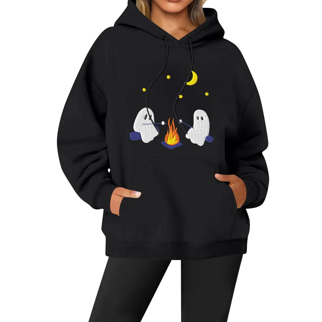 Women's Casual Fashion Solid Color Rugby Print Long Sleeve Hooded Sweatshirt Top
