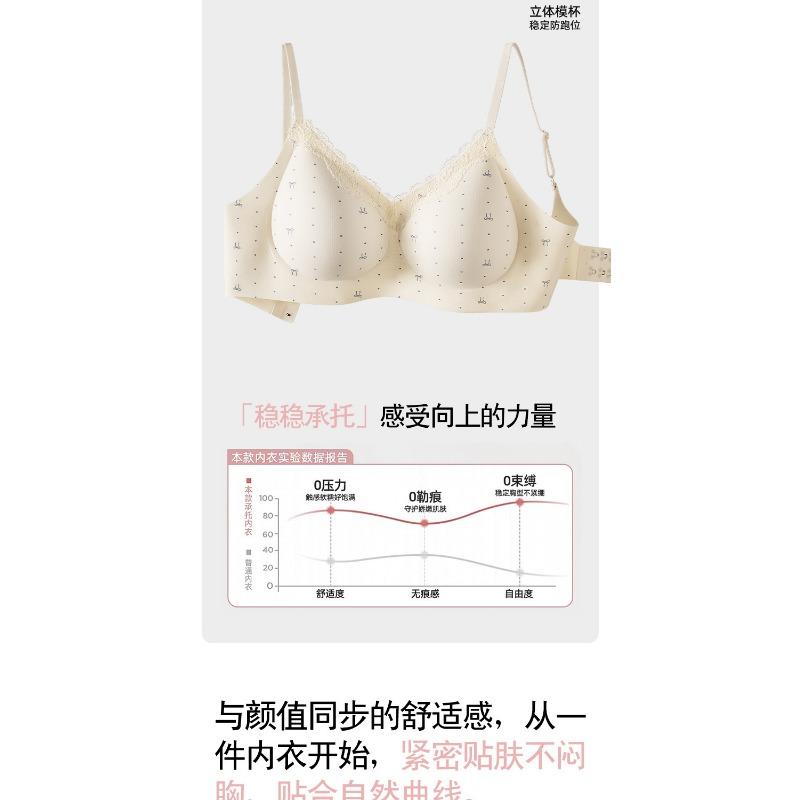 Women Floral Print Soft Support No Underwire Push Up Thin Bra For Small Chest