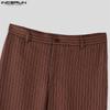 INCERUN Seturi Casual de Pantaloni de Costum pentru Bărbați din Două Piese cu Mânecă Lungă, cu Gât Rotund, cu Dungi și Fante