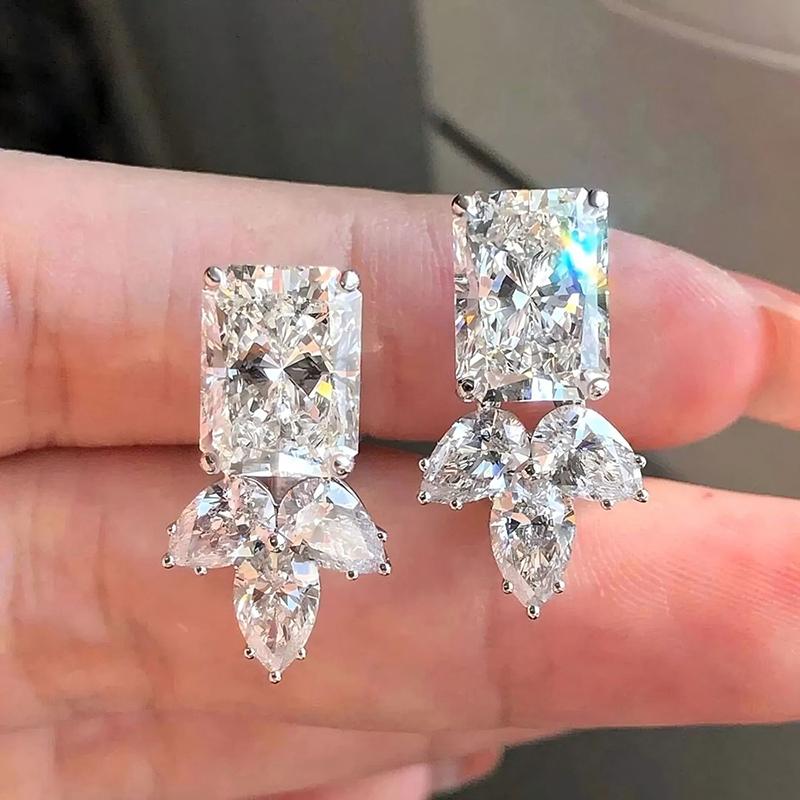 

Huitan Geometric Shaped Stud Earrings with Crystal Cubic Zirconia Fashionable Female Ear Earrings Daily Wear Statement Zircon