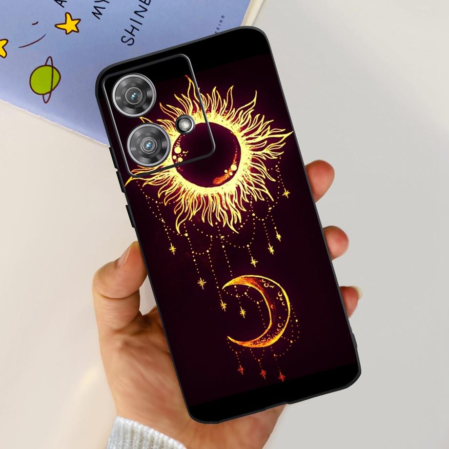 For Motorola Moto Edge 40 Neo 5G Case Black Matte Cases With Pattern Print Soft Liquid Silicone Cover For Motorola Edge40 Fundas