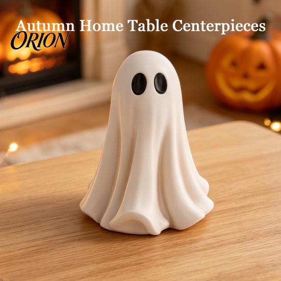 Small Ghost Sculptures for Mantle Cute White Resin Statue, Big Eyes Figurine, Halloween Tabletop Decor, Indoor Fall Holiday Accents Spooky Outdoor