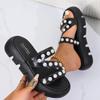 Fashion 2025 Summer New Women’s Platform Sandals Outdoor Pearl Round Toe Flat with Solid Slippers for Beach Casual Slippers ZapatosMujer