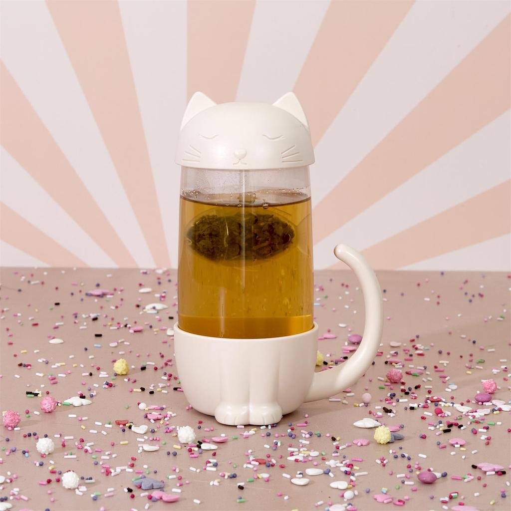 Kawaii Mug With Infuser Cat With Fish 300Ml White