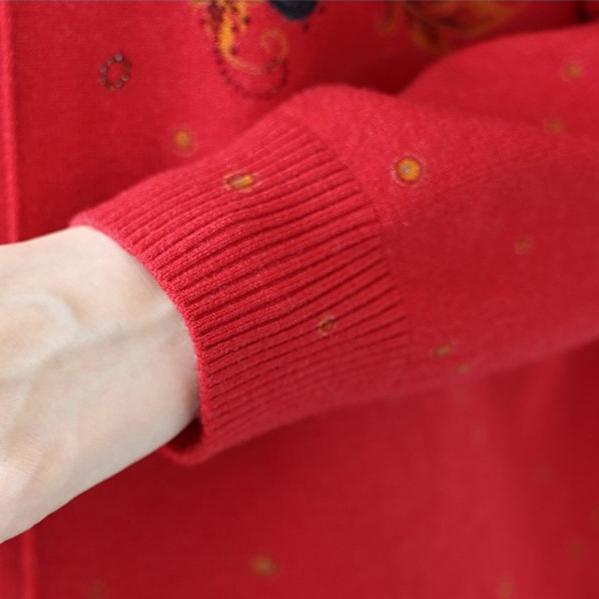 Women's Printed Wool Sweater Loose-Fit Crew Neck Plus-Size Sweater Autumn and Winter Warm Soft Stretchy Knit Top