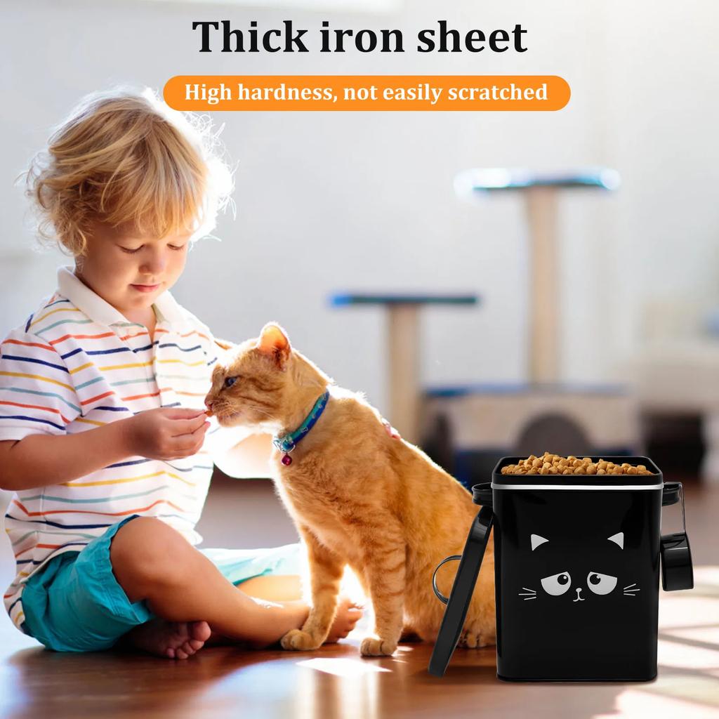 Förvaringsbehållare för husdjursfoder Järn Kattgodisbehållare med Lock 6L Stor Kapacitet Lufttät Förvaringshink för Hundar Husdjurstillbehör