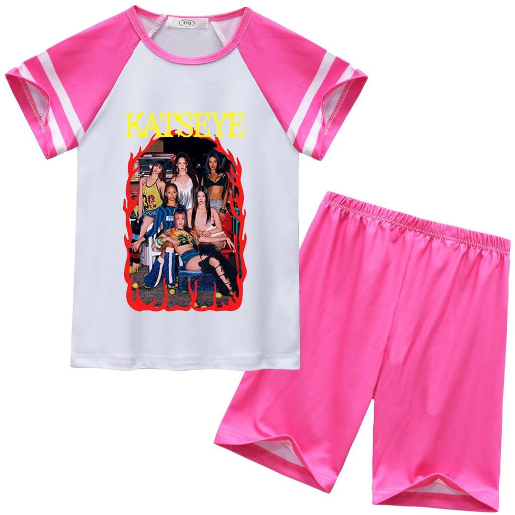 92638 Kids Girls KATSEYE Print Short Sleeves Top Pants Pajamas Sleepwear Sets