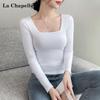 La Chapelle Women's Pure Cotton Square Neck Long Sleeve T-Shirt