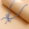 Crystal Bowknot Choker Necklace for Girls Trendy Romantic Handmade Rice Beads Short Neck Chain Jewelry Gift for Friends