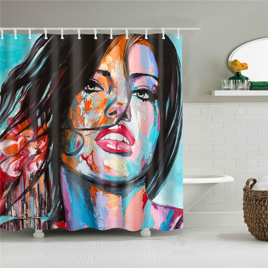 Cortinas de ducha de baño con diseño artístico de Graffiti para mujer, chica negra Afro americana, poliéster impermeable con ganchos