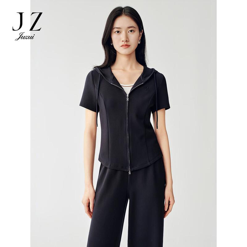 JUZUI Women s Urban Hooded Short-Sleeve Zip Jacket 2XL