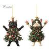 1/2Pcs Christmas Pendant Ornament Xmas Ball Decor Cat Shape Festive Hanging Decoration with Lanyard Christmas Gift