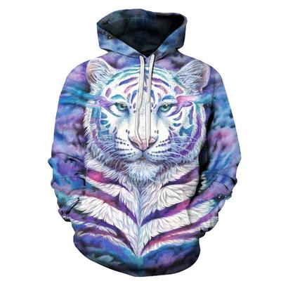 Otoño Invierno Harajuku Hombre Punk Estampado 3D Dibujos Animados Tigre Blanco Manga Larga Hip Hop Sudaderas con Capucha Sudadera