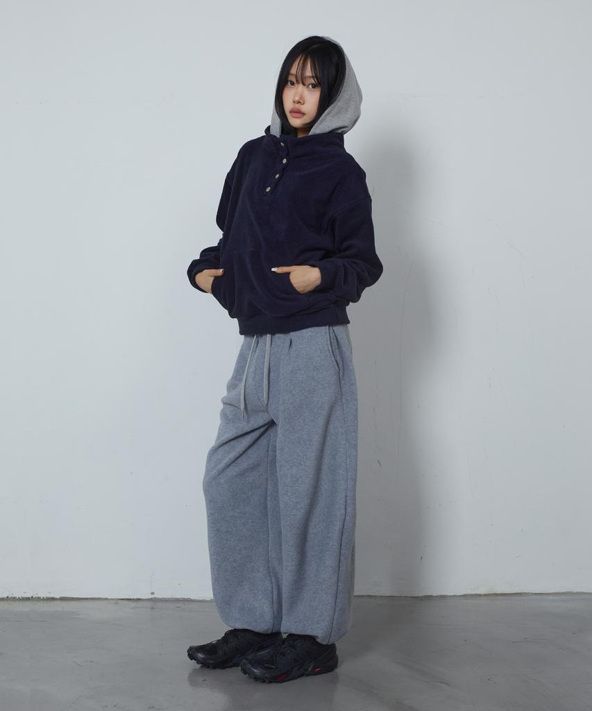 CHICKS Fleece Side Pintuck Balloon Jogger Pants Melange