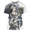 Summer Fashion Japanese Geisha Cool T Shirt Men Casual Fun Personality Harajuku Printed Round Neck Short Sleeve Streetwear Top
