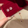 New Chinese Zircon Flower Stud Earrings Necklace Bracelet Simple Fashion Temperament Jewelry Set Light Luxury Niche Jewelry Women