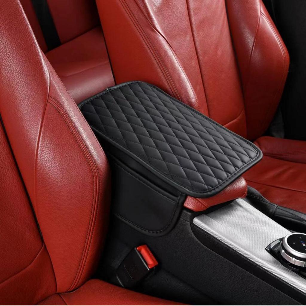 Rhombus Thin Style Car Armrest Pad with Side Pockets, Universal Fit, Four Seasons Use.