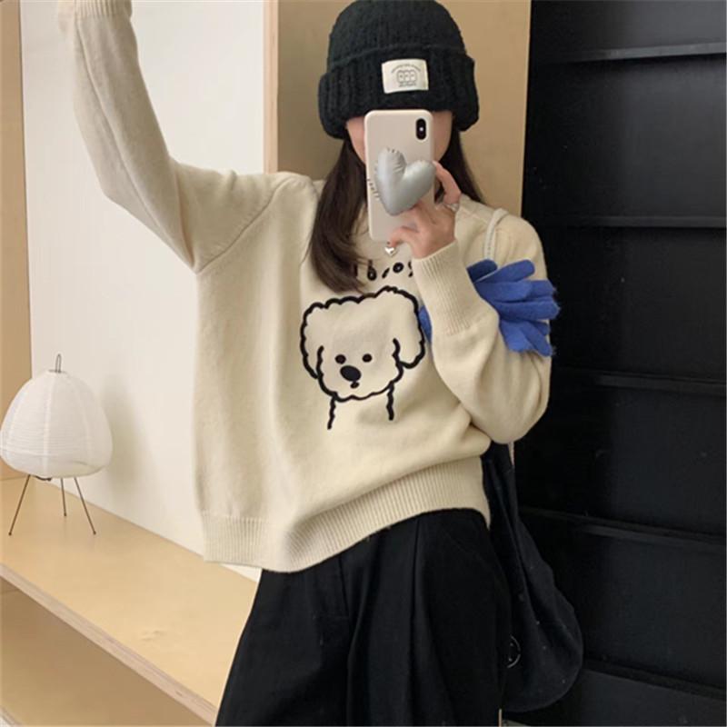 Women's Fashion Casual Fall Winter Solid Color Print Long Sleeve O-Neck Sweaters