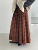 Korean Retro Plaid High Waist Midi Skirt - Women's Versatile A-Line 