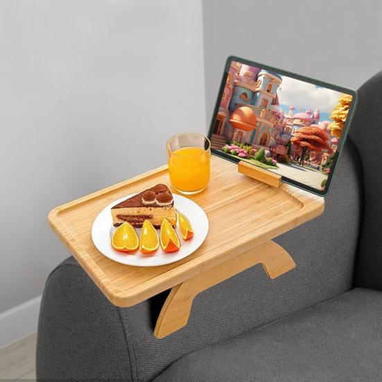 Bamboo Armrest Tray Bamboo Sofa Arm Tray – 360° Rotating Cup