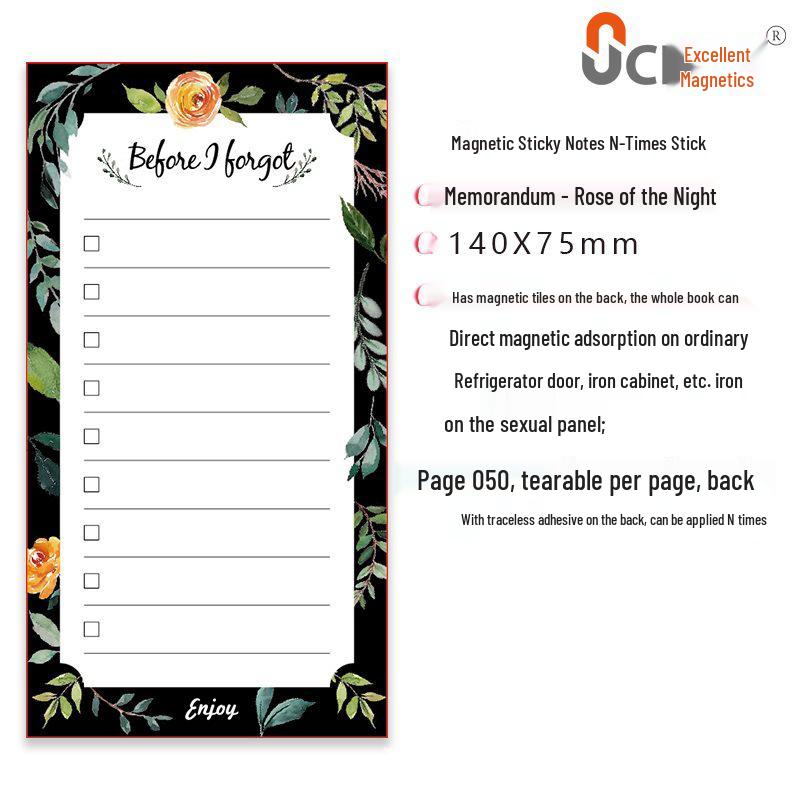 Magnetic Sticky Notepad, Tearable 50-Page Sticky Notes with N-Times Stick for Refrigerator 50 Pages