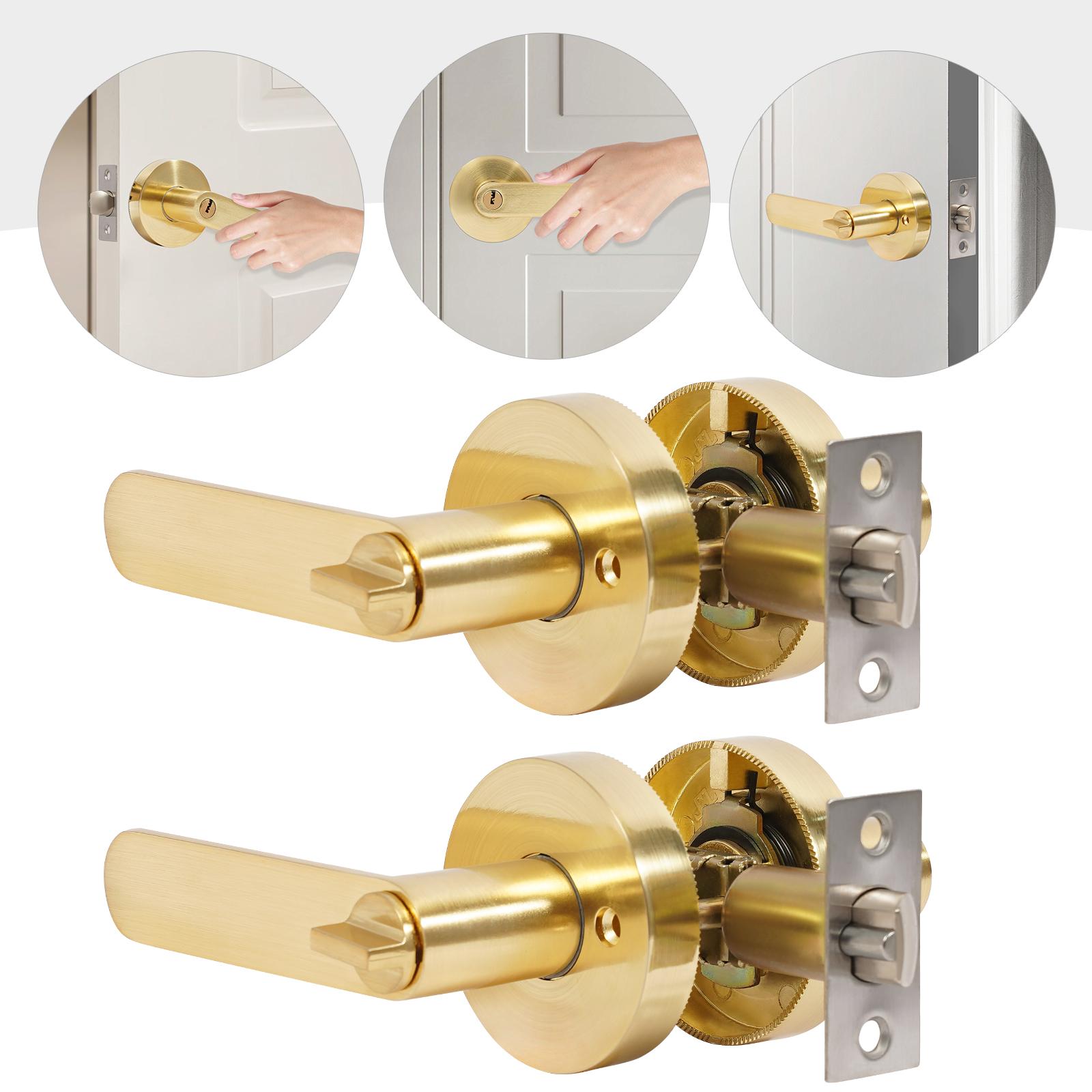 

2PCS Aluminum Door Handles,Gold Heavy Duty Door Levers with Keys Suitable Thickness 35-45mm for Wooden Doors,Bathroom Doors золотий