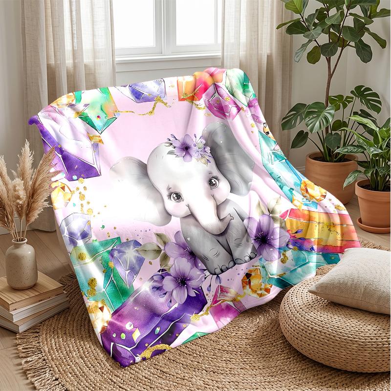 Elephant with Butterflies In Jungle Theme Blanket Lightweight Warm Flannel Blanket Decorative Throw Blanket for Home Decoration