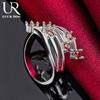 925 Sterling Silver Red AAA Zirkonový prsten Dárek Módní svatební šperky