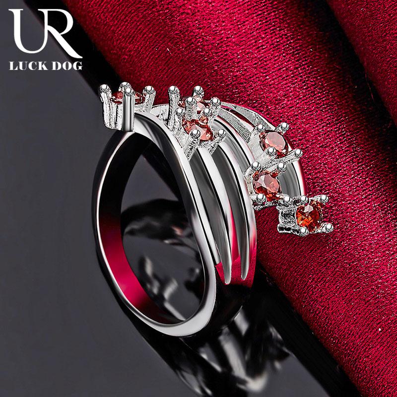 925 Sterling Silver Red AAA Zirkonový prsten Dárek Módní svatební šperky